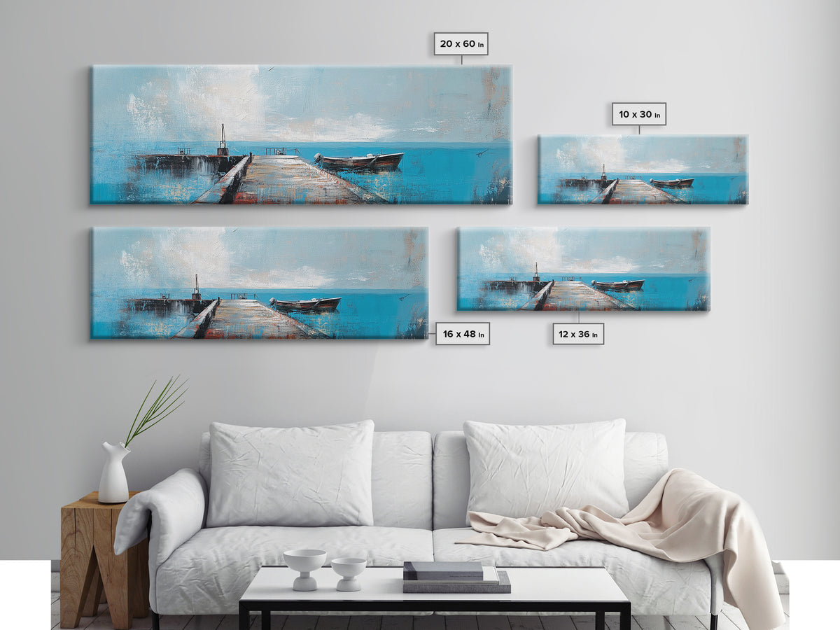 Ocean Pier, Blue Coastal Art, Nautical Wall Decor, Beach House Art, Living Room Wall Art, Seascape Painting, Canvas Print