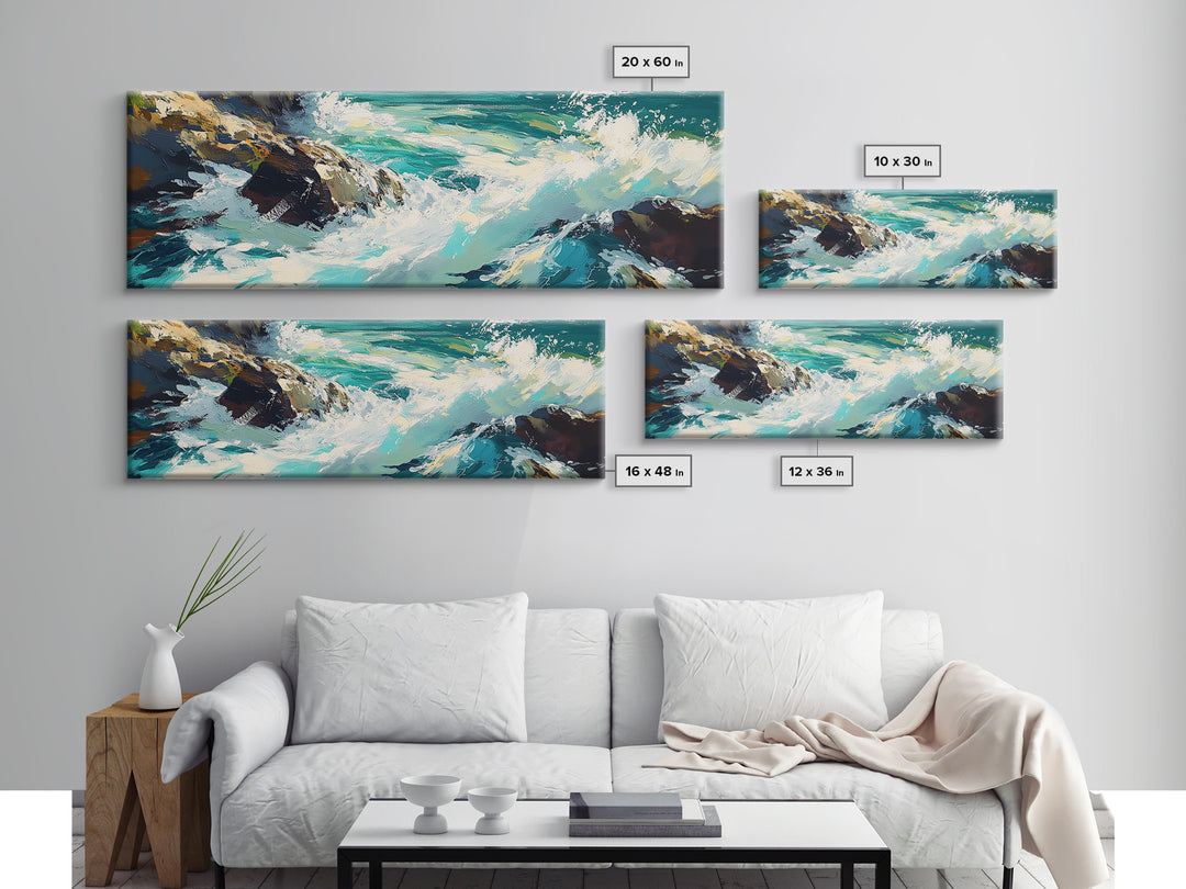 Ocean Waves, Coastal Seascape Art, Beach House Wall Decor, Blue Abstract Painting, Living Room Art, Modern Print, Canvas Print