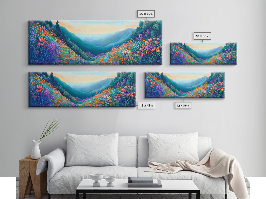 Mountain Wildflowers, Vibrant Landscape Art, Nature Painting, Cabin Wall Decor, Springtime Art, Living Room Print, Canvas Print