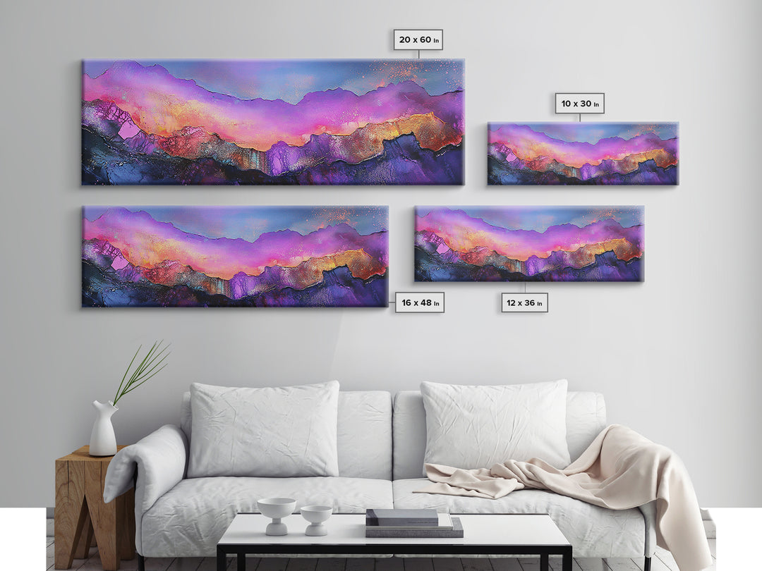 Abstract Mountains, Colorful Sunset Art, Modern Landscape, Vibrant Wall Art, Living Room Art, Canvas Print, Framed Canvas Print
