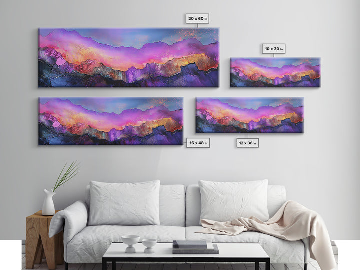 Abstract Mountains, Colorful Sunset Art, Modern Landscape, Vibrant Wall Art, Living Room Art, Canvas Print, Framed Canvas Print
