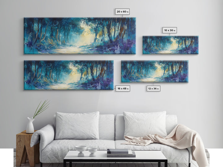 Mystical Forest, Blue Woodland Scene, Nature Art, Dark Forest Painting, Bedroom Wall Art, Canvas Print, Framed Canvas Print