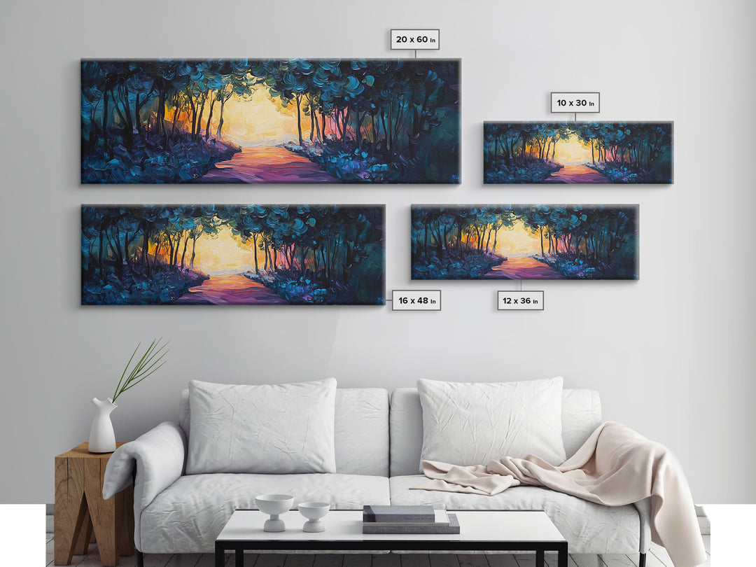 Enchanted Forest, Magical Nature Scene, Sunset Pathway Art, Mystical Landscape, Dreamy Wall Decor, Framed Canvas Print