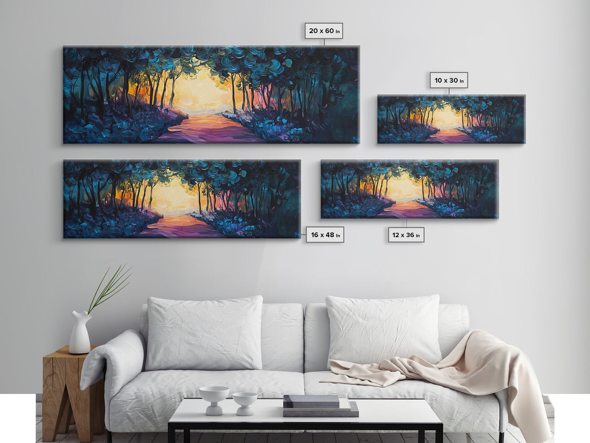 Enchanted Forest, Magical Nature Scene, Sunset Pathway Art, Mystical Landscape, Dreamy Wall Decor, Framed Canvas Print