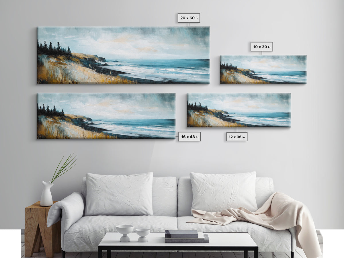 Coastal Cliff View Canvas Print Modern Landscape Painting, Minimalist Seascape Wall Art, Nature Theme Decor, Ocean View Artwork