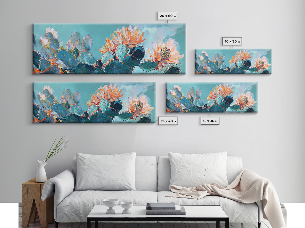 Blooming Cactus Flowers Canvas Print Vibrant Desert Painting, Boho Wall Art, Southwest Decor, Botanical Living Room Artwork