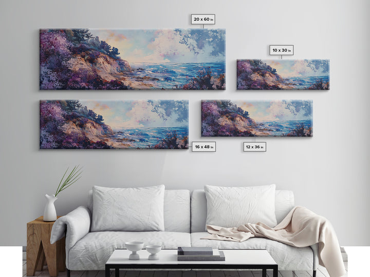 Rocky Shoreline Framed Canvas Print Vibrant Coastal Wall Art, Textured Ocean Scene, Sunset Beach Painting, Modern Boho Decor