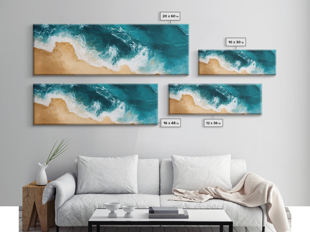 Aerial Beach View Canvas Print Abstract Seascape Painting, Ocean Waves , Nautical Coastal Wall Art, Minimalist Home Decor