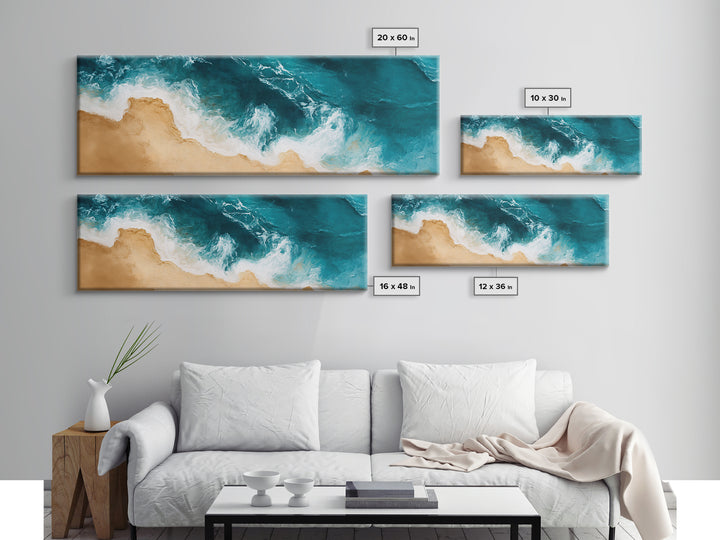 Aerial Beach View Canvas Print Abstract Seascape Painting, Ocean Waves , Nautical Coastal Wall Art, Minimalist Home Decor