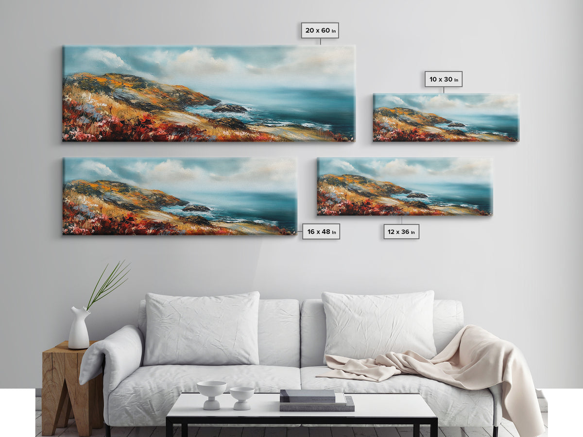 Coastal Cliffside Painting, Vibrant Seaside Landscape, Ocean Beach Art, Modern Nautical Wall Decor, Contemporary Bedroom Accent