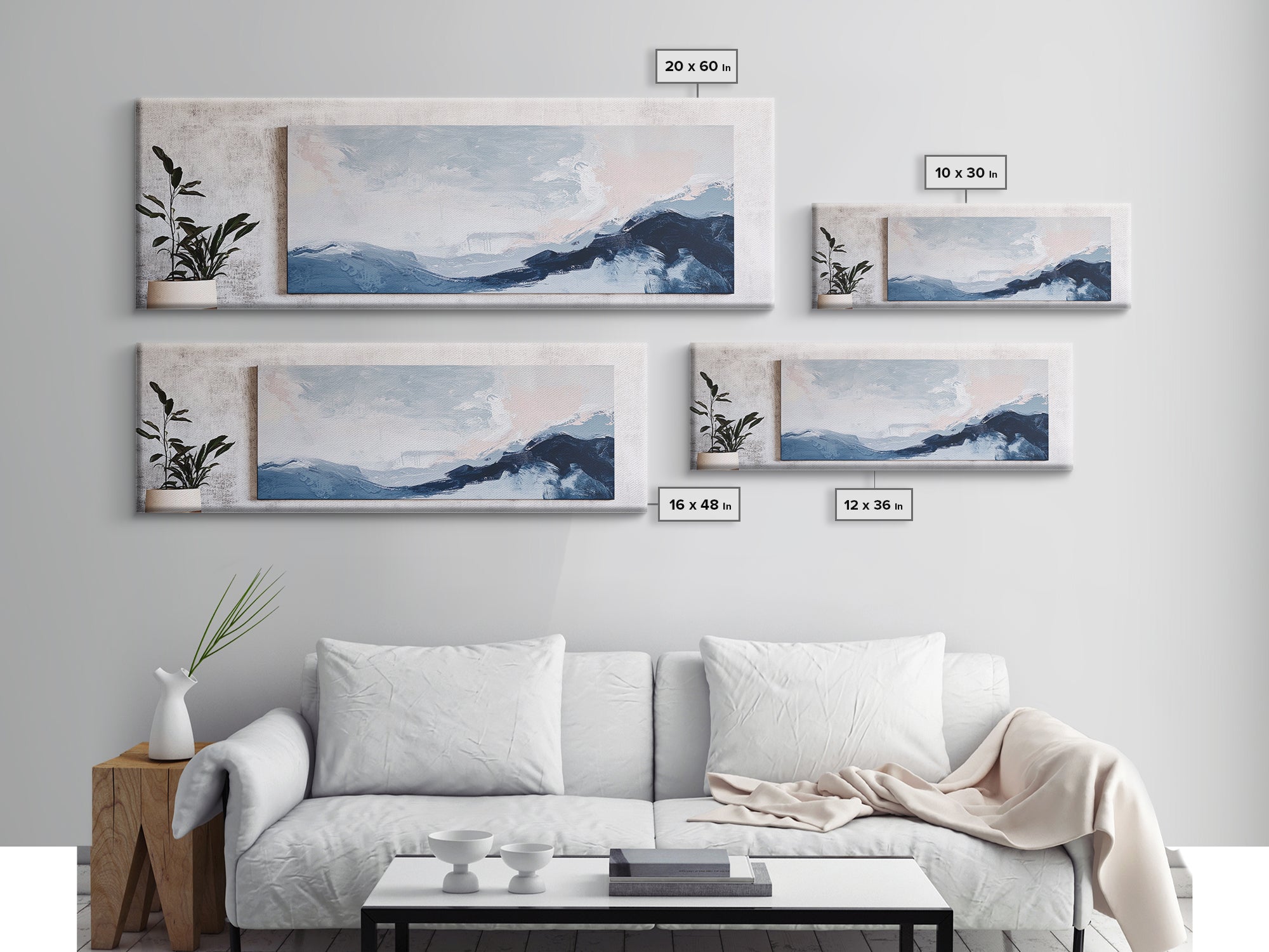 Blue Abstract Waves Canvas Print Minimalist Coastal Wall Art, Serene Seascape Painting, Modern Office or Living Room Decor, Gift Idea