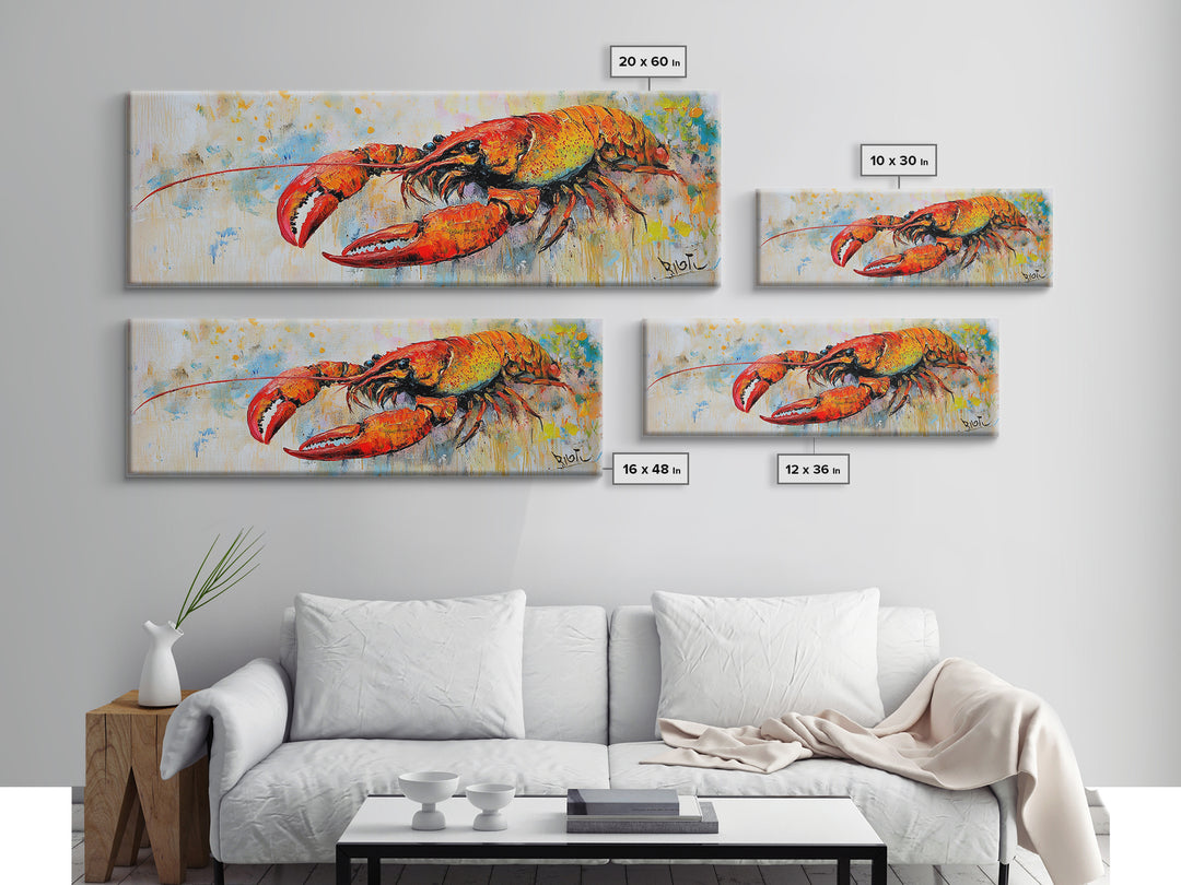 Bold Lobster Painting Canvas Print Vibrant Coastal Kitchen Wall Art, Seafood Restaurant Decor, Nautical Dining Room or Bar Artwork