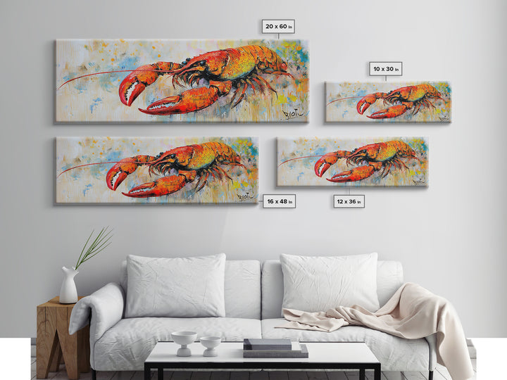 Bold Lobster Painting Canvas Print Vibrant Coastal Kitchen Wall Art, Seafood Restaurant Decor, Nautical Dining Room or Bar Artwork