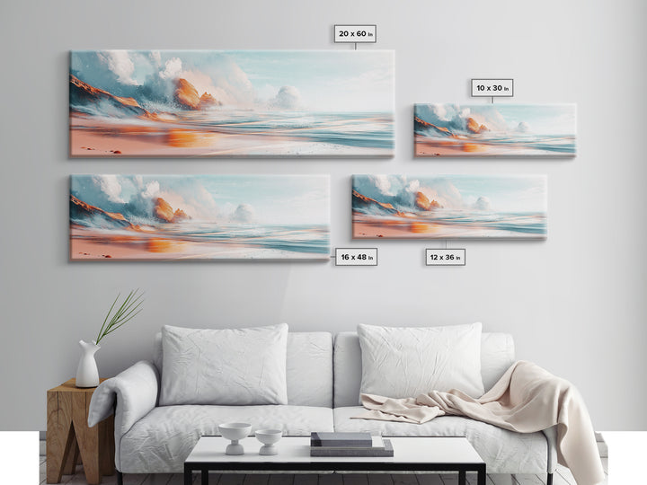 Ocean Wave Sunset Wall Art, Beach Coastal Painting, Serene Seascape Artwork, Relaxing Nautical Decor, Modern Home Accent