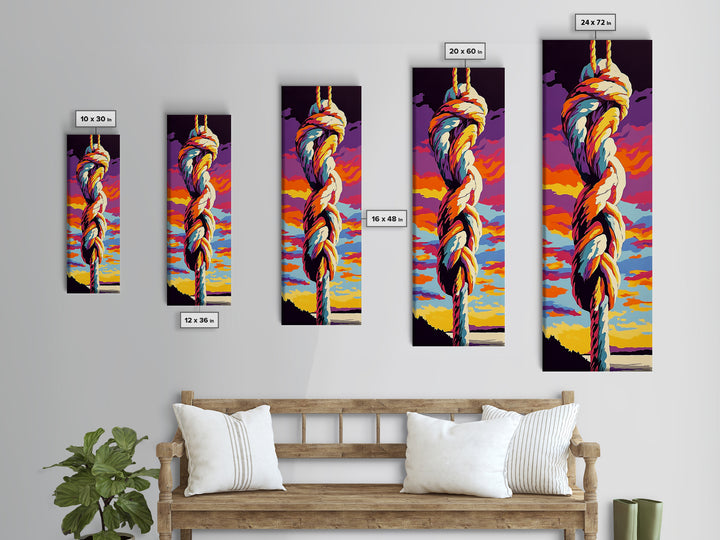 Nautical Knot, Rope Wall Art, Coastal Canvas Print, Rustic Home Decor, Boho Living Room Art, Sunset Artwork, Beach House Decor