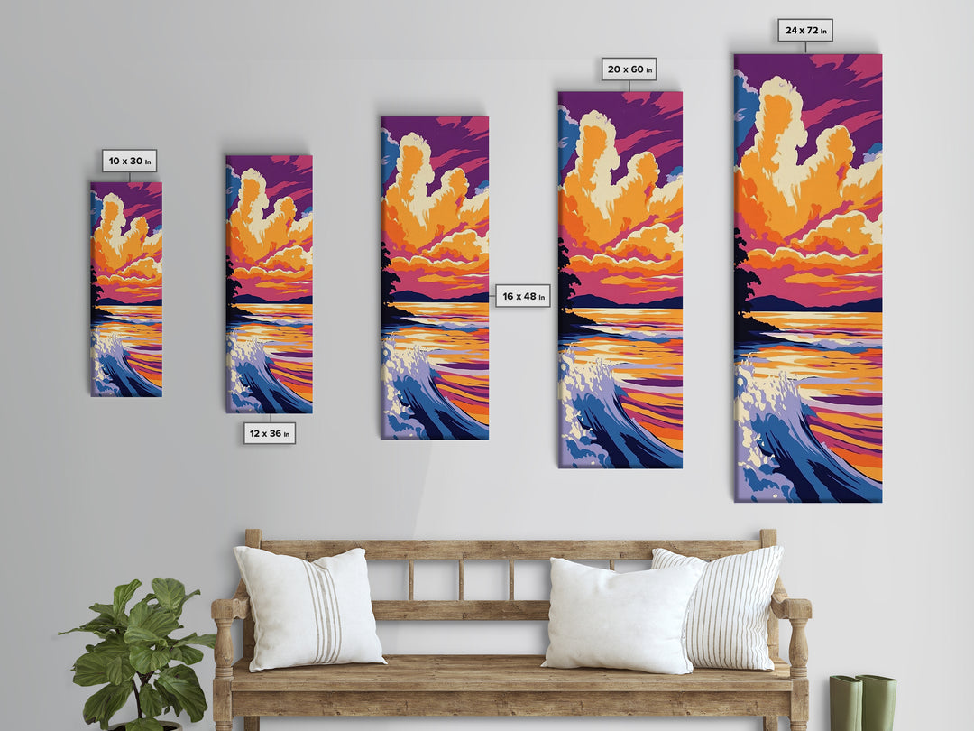 Ocean Sunset Wave, Beach Landscape, Vibrant Seascape, Framed Canvas Print, Coastal Wall Art, Nautical Decor, Summer Home Accent
