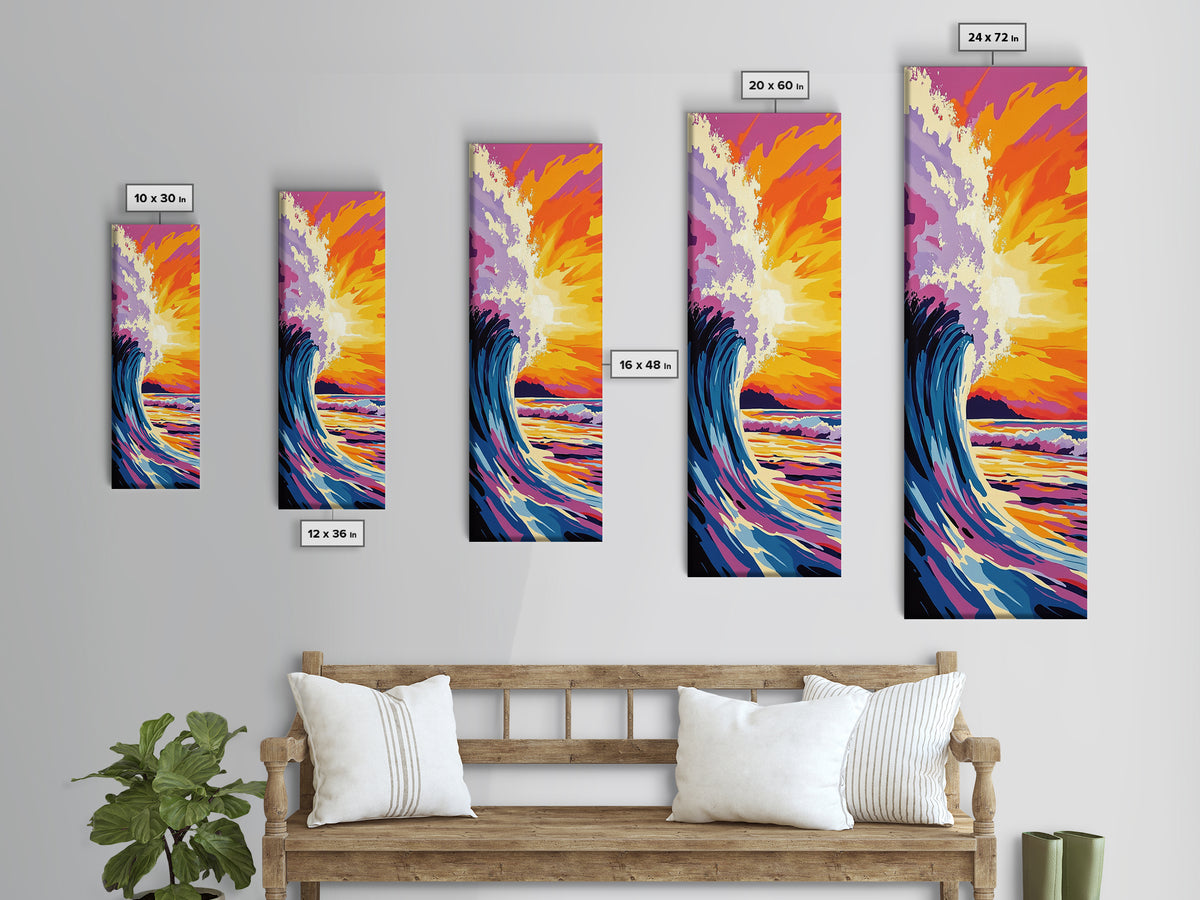 Ocean Wave, Coastal Sunset Wall Art, Beach House Decor, Nautical Theme, Surf Canvas Print, Vibrant Seascape, Modern Living Room Accent