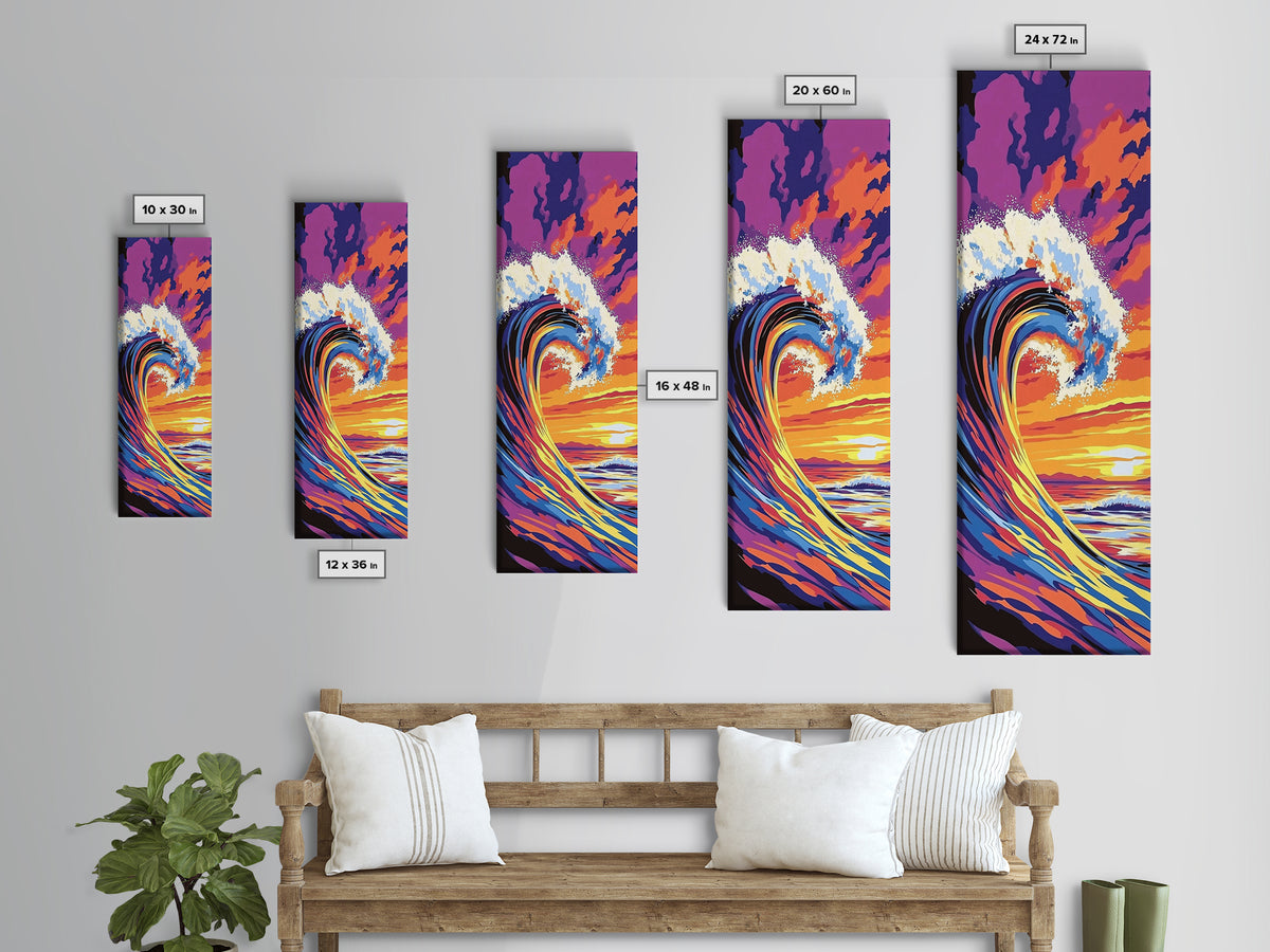 Ocean Wave, Sunset Art, Surfing Wall Art, Coastal Beach Decor, Vibrant Seascape, Modern Home Decor, Canvas Print, Living Room Art