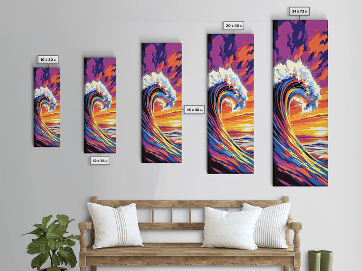 Ocean Wave, Sunset Art, Surfing Wall Art, Coastal Beach Decor, Vibrant Seascape, Modern Home Decor, Canvas Print, Living Room Art