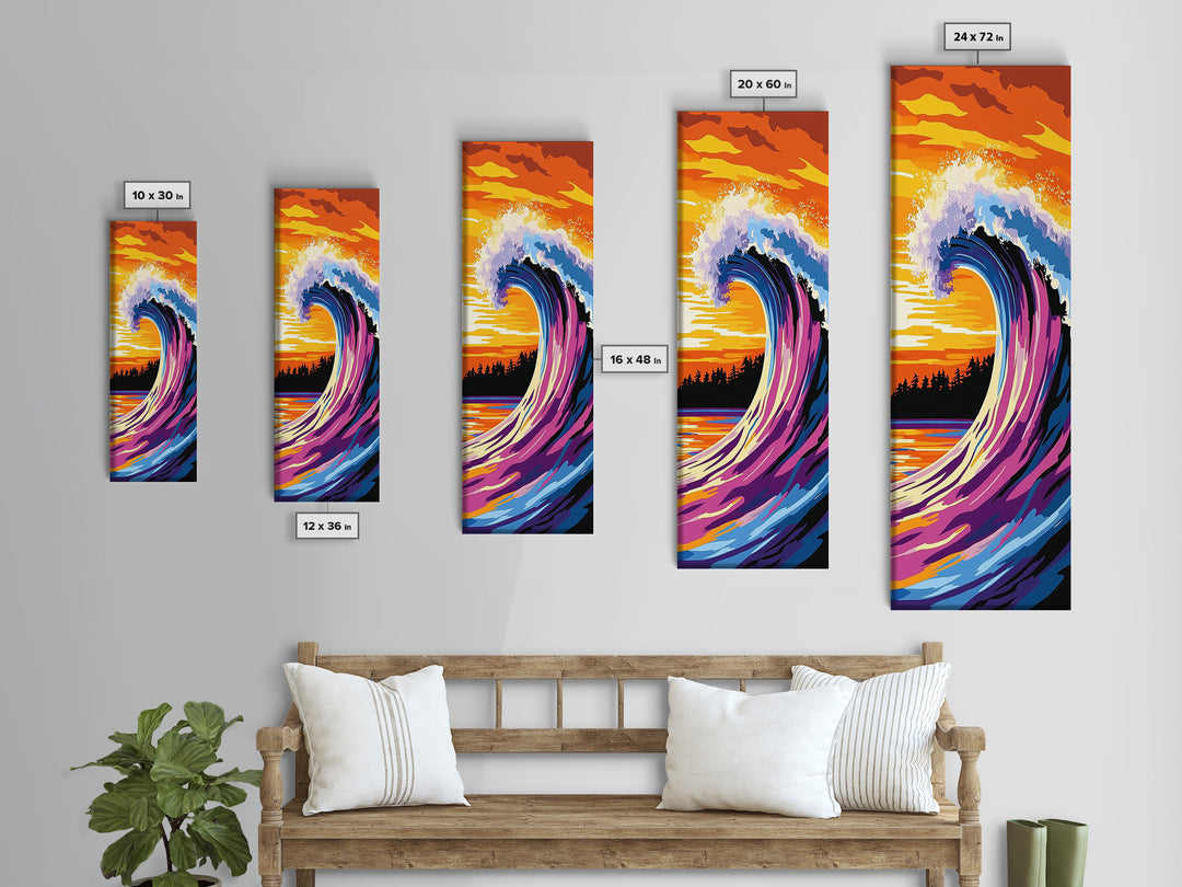 Ocean Wave, Sunset Surf, Coastal Art, Canvas Print, Beach House Decor, Living Room Wall Art, Vibrant Seascape, Nautical Theme