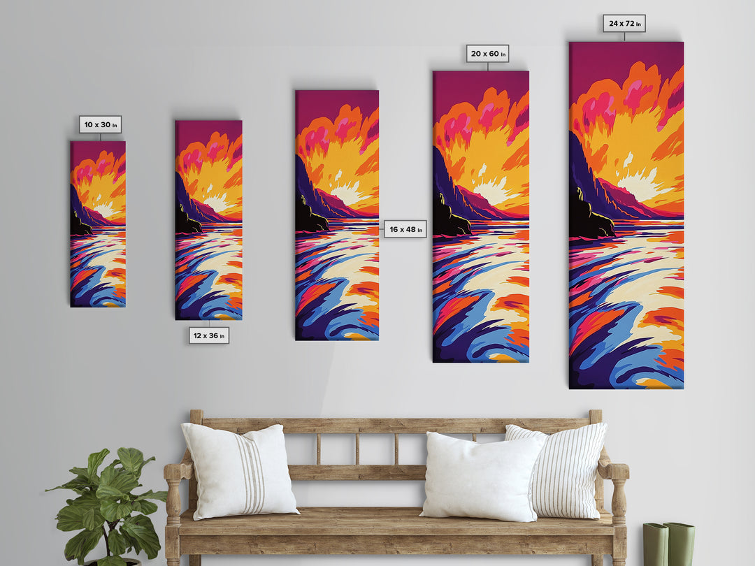 Ocean Sunset, Vibrant Landscape, Framed Canvas Print, Coastal Art, Beach House Decor, Living Room Art, Minimalist Nature Painting