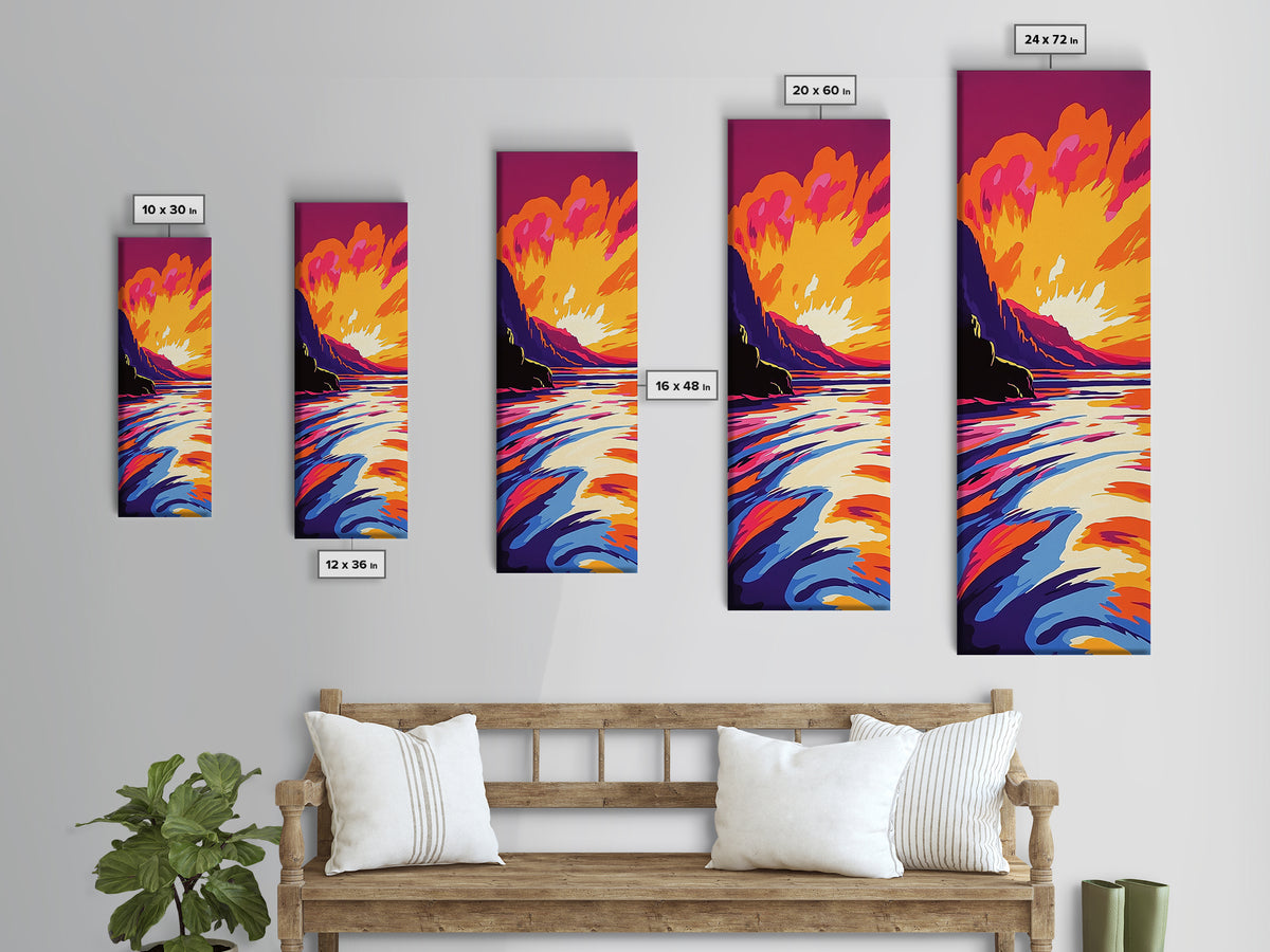 Ocean Sunset, Vibrant Landscape, Framed Canvas Print, Coastal Art, Beach House Decor, Living Room Art, Minimalist Nature Painting