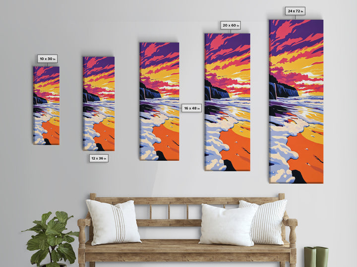 Ocean Sunset, Coastal Beach Art, Waves and Water Painting, Seascape Decor, Tropical Home Wall Art, Relaxing Bedroom Art, Canvas Print