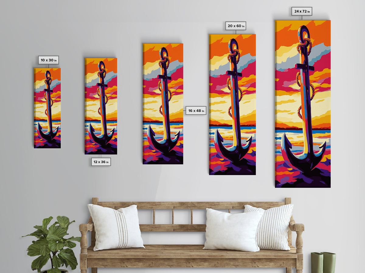 Nautical Anchor, Coastal Sunset, Bold Ocean Art, Vibrant Seaside Decor, Modern Beach House Art, Bedroom Wall Art, Canvas Print