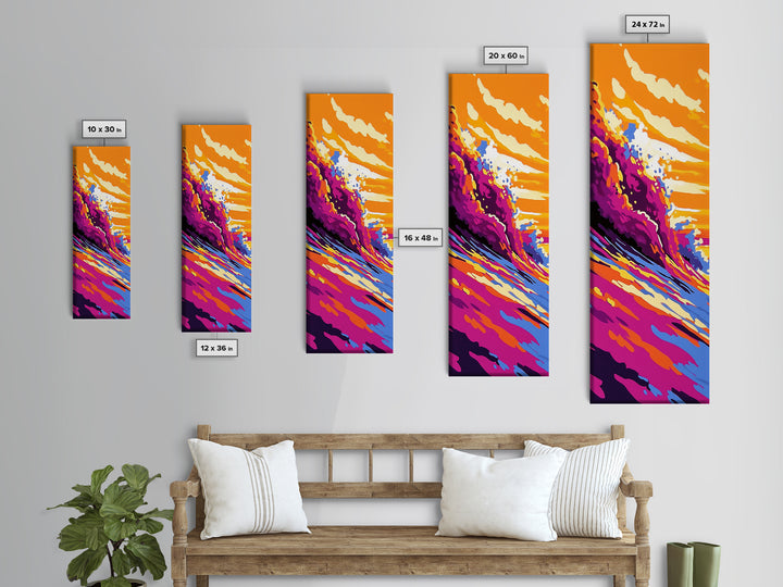 Ocean Wave, Sunset Surf, Dynamic Seascape Art, Vibrant Coastal Decor, Beach Lover Gift, Bold Wall Art, Framed Canvas Print