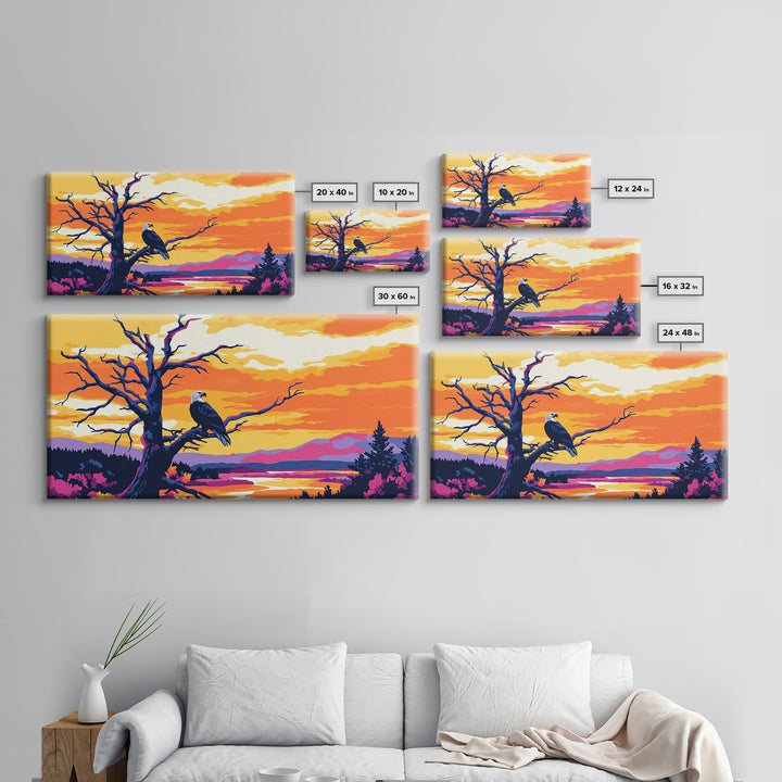 Bald Eagle Sunset, Canvas Print, Wildlife Wall Art, Vibrant Nature Painting, Rustic Decor, Patriotic Home Art, Office Wall Decor