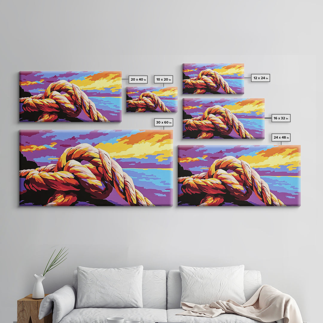 Nautical Knot, Ocean View, Coastal Decor, Framed Canvas Print, Sunset Seascape, Beach House Art, Sailing Gift, Maritime Theme