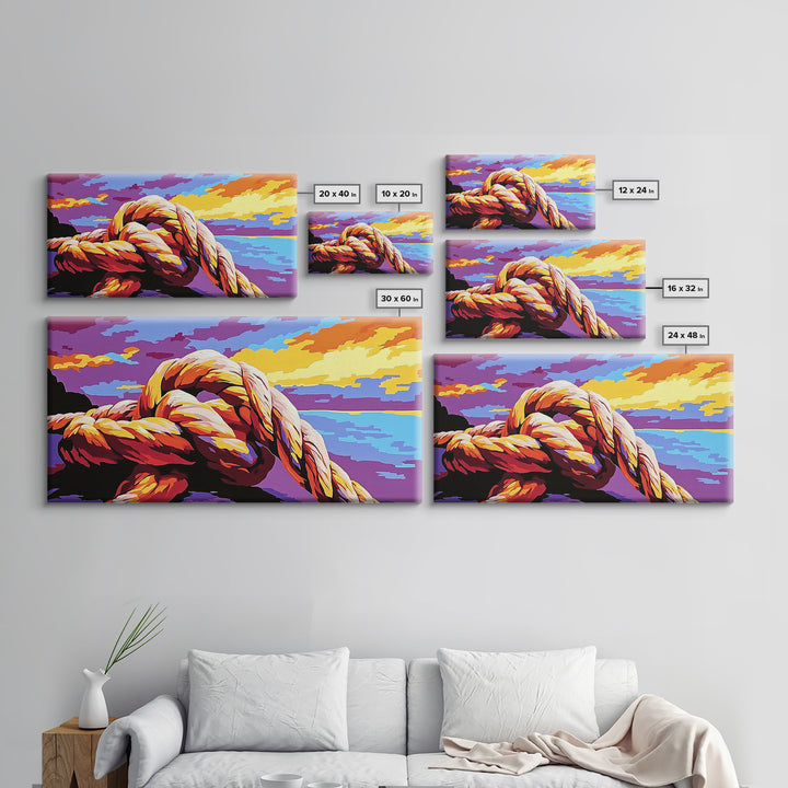 Nautical Knot, Ocean View, Coastal Decor, Framed Canvas Print, Sunset Seascape, Beach House Art, Sailing Gift, Maritime Theme