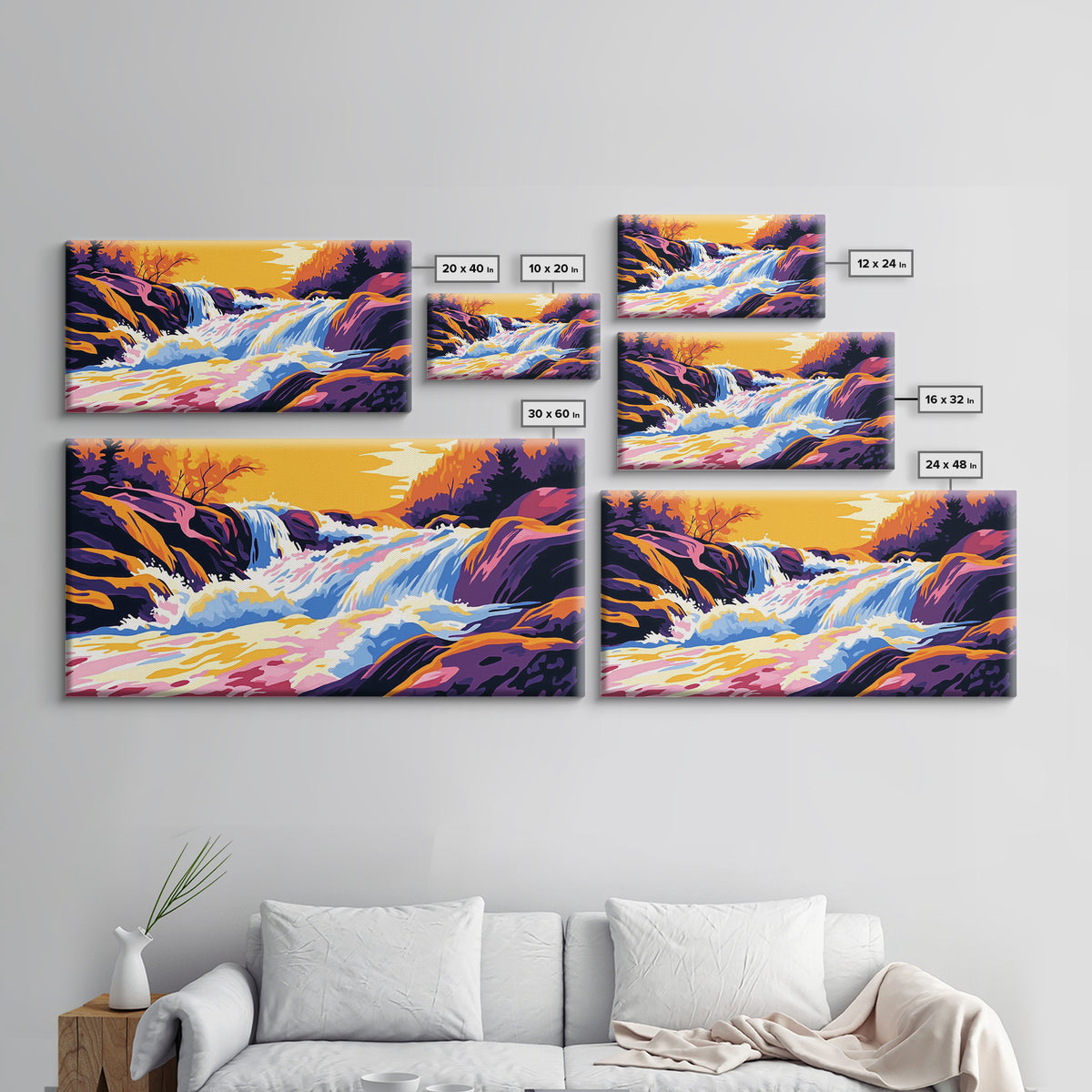 Mountain Wildflowers, Colorful Nature Scene, Sunset Glow, Vibrant Art, Scenic Landscape, Framed Canvas Print, Living Room Wall Art