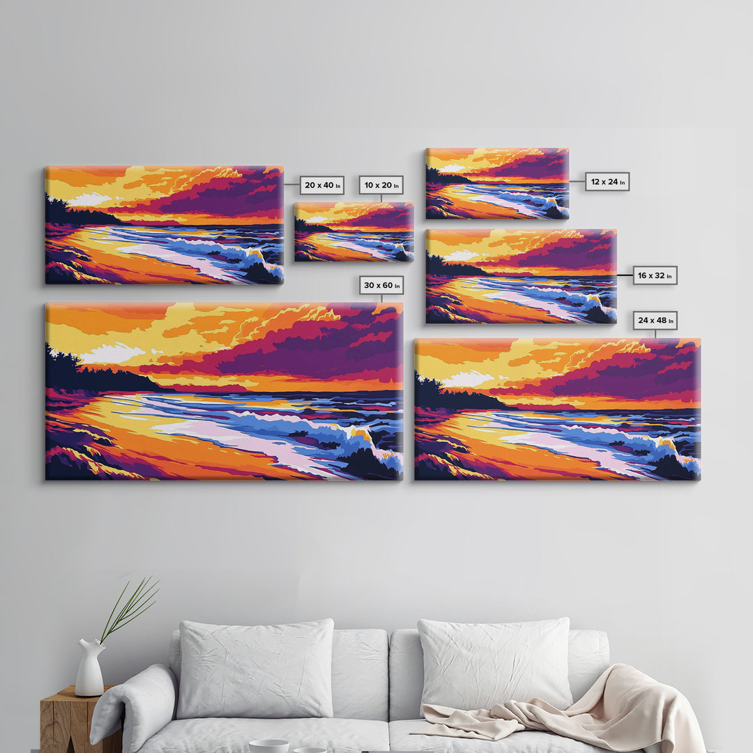 Ocean Sunset, Coastal Waves, Beach Wall Art, Canvas Print, Vibrant Seascape, Nautical Home Decor, Summer Art, Tropical Landscape