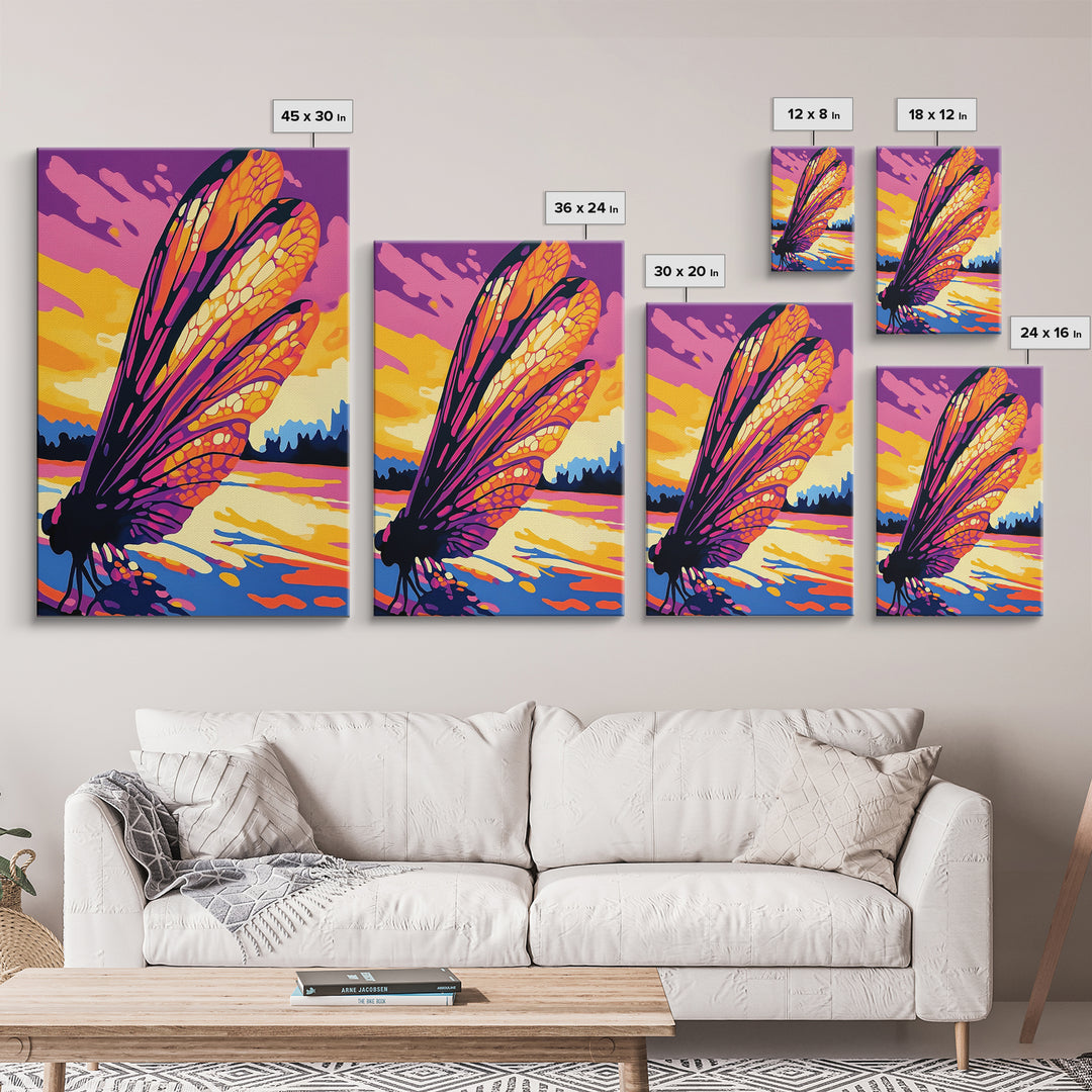 Butterfly Sunset, Reflection, Framed Canvas Print, Whimsical Nature Art, Boho Decor, Autumn Wall Art, Cozy Home Aesthetic, Rustic Living