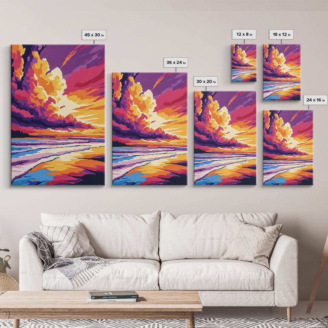 Ocean Sunset, Beach Art, Coastal Decor, Canvas Print, Vibrant Seascape, Modern Wall Art, Tropical Sunset, Bedroom Wall Decor
