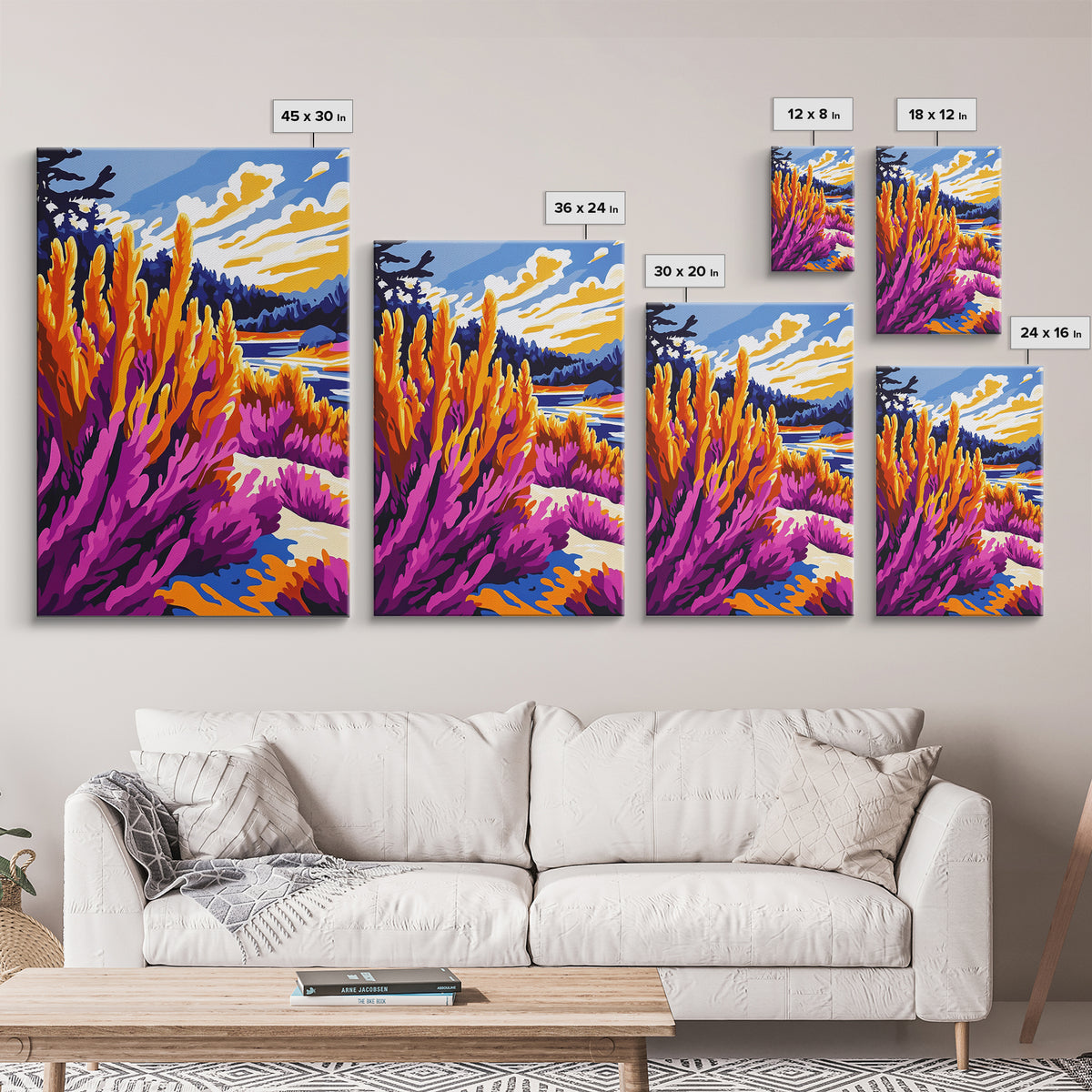 Mountain Wildflower Art, Scenic Landscape Print, Vibrant Nature Painting, Rustic Outdoor Decor, Framed Canvas Print, Boho Cabin Wall Art
