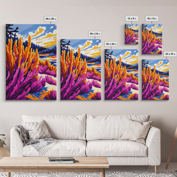 Mountain Wildflower Art, Scenic Landscape Print, Vibrant Nature Painting, Rustic Outdoor Decor, Framed Canvas Print, Boho Cabin Wall Art