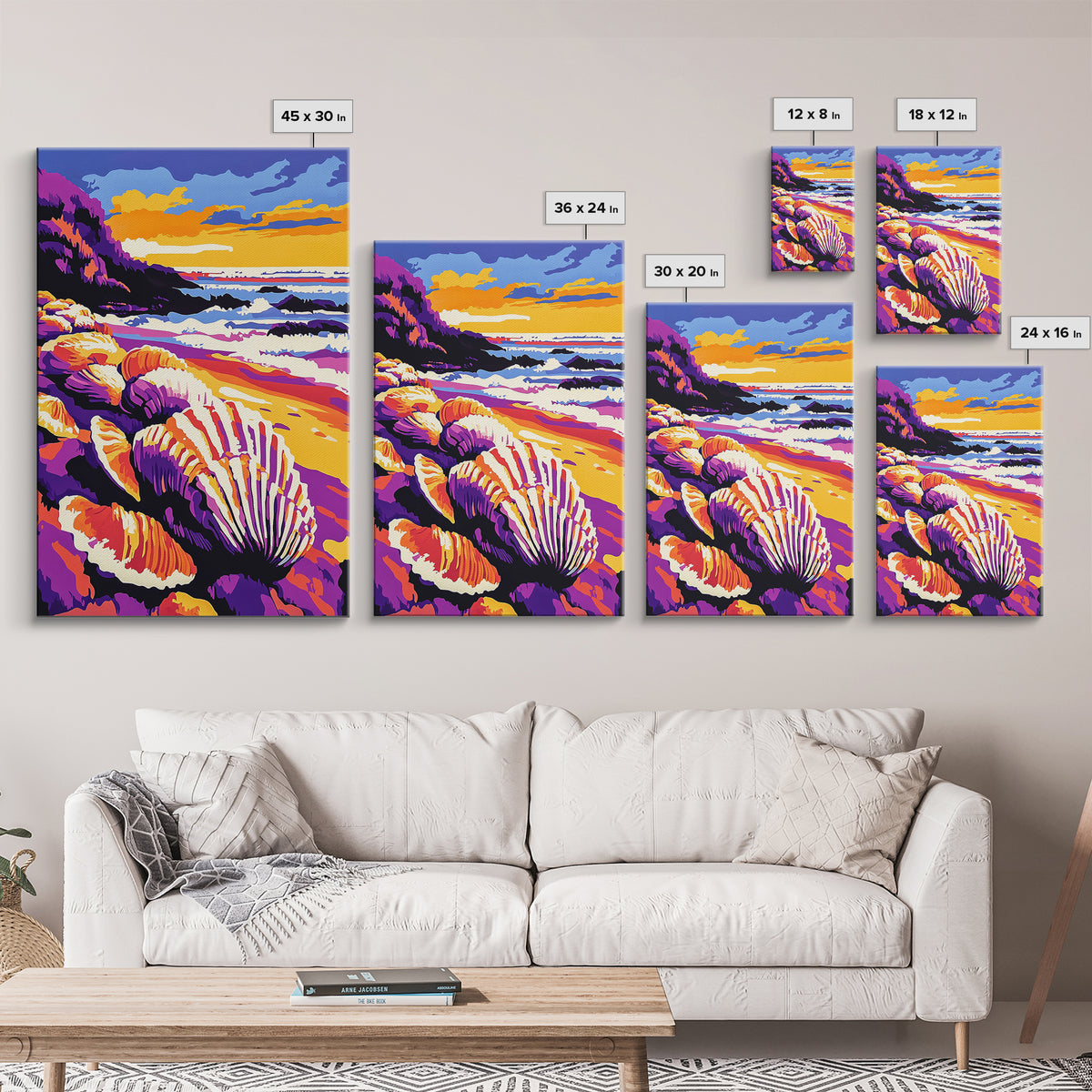 Ocean Shore, Shells, Beach, Waves, Canvas Print, Coastal Wall Art, Nautical Decor, Seaside Living, Bathroom Artwork, Summer Vibes