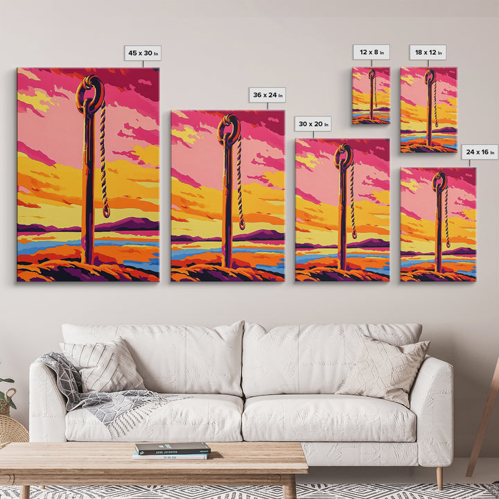 Nautical Rope, Coastal Decor, Beach House Art, Sunset Painting, Canvas Print, Living Room Wall Art, Boho Home Decor, Vibrant Landscape