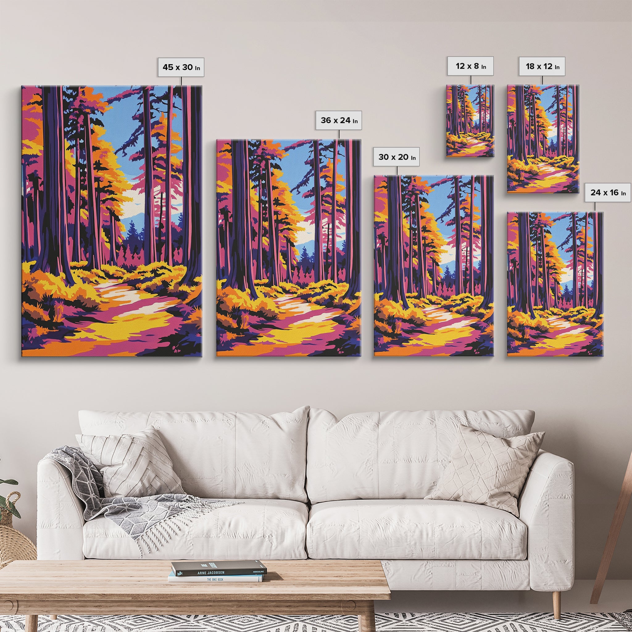 Tall Trees, Forest Pathway, Autumn Wall Art, Nature Landscape, Cabin Retreat Decor, Cozy Rustic Home, Framed Canvas Print, Gift Idea