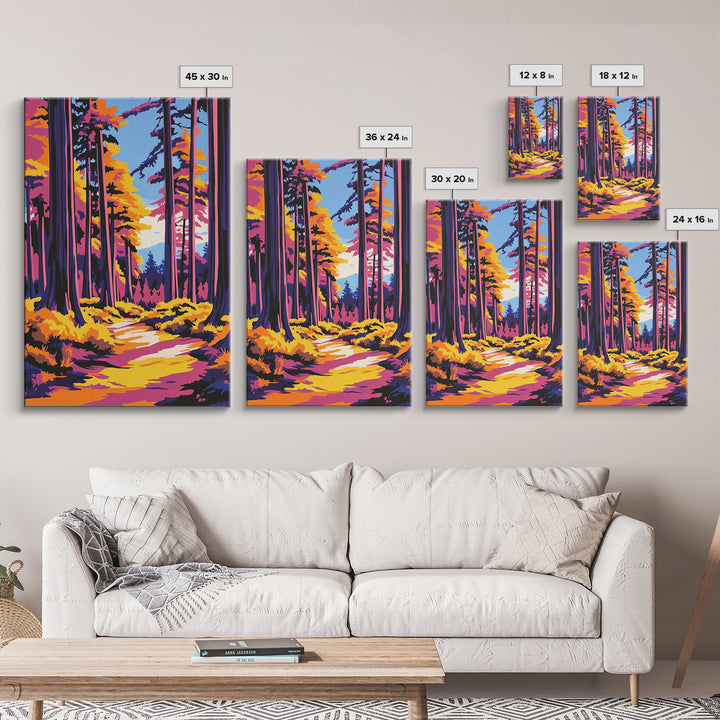 Tall Trees, Forest Pathway, Autumn Wall Art, Nature Landscape, Cabin Retreat Decor, Cozy Rustic Home, Framed Canvas Print, Gift Idea