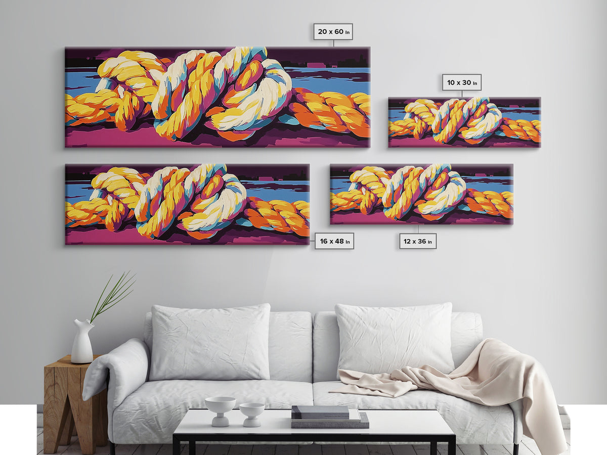Nautical Rope, Ocean Harbor, Coastal Decor, Maritime Wall Art, Framed Canvas Print, Living Room, Beach House Artwork, Bold Nautical Art
