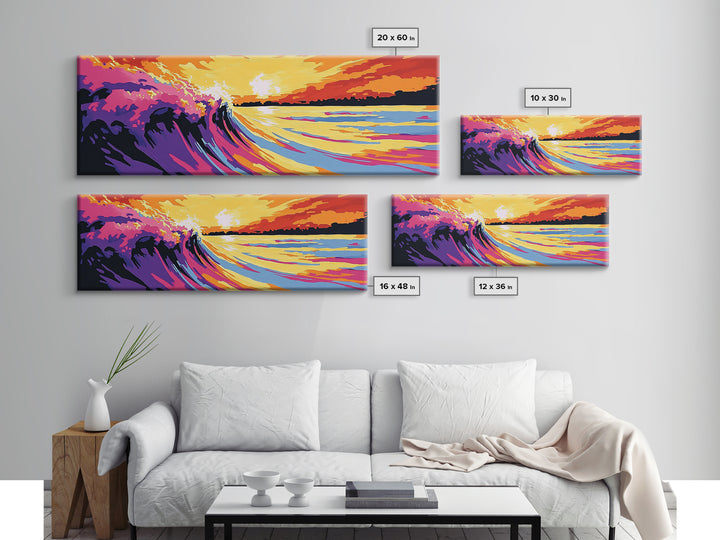 Ocean Wave, Sunset Surf, Coastal Seascape, Vibrant Beach Art, Framed Canvas Print, Surfing Wall Art, Nautical Decor, Beach House Artwork