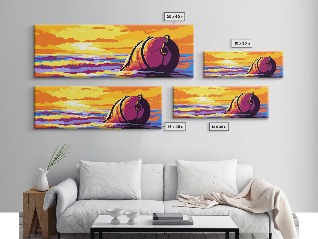 Ocean Sunset, Floating Buoy, Canvas Print, Nautical Art, Coastal Home Decor, Beach House Wall Art, Vibrant Seascape, Living Room Decor