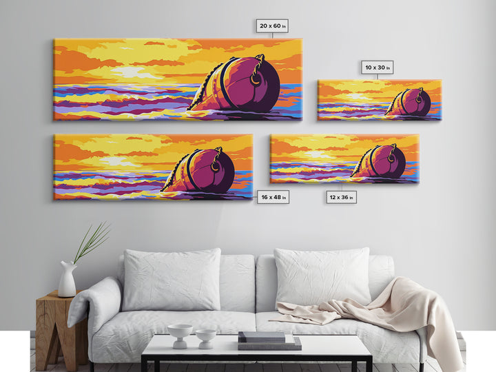 Ocean Sunset, Floating Buoy, Canvas Print, Nautical Art, Coastal Home Decor, Beach House Wall Art, Vibrant Seascape, Living Room Decor