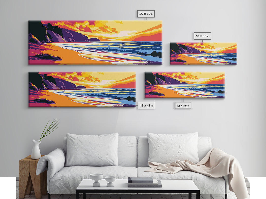 Ocean Shore, Vibrant Sunset, Golden Beach, Coastal Landscape, Canvas Print, Beach House Decor, Nautical Wall Art, Relaxing Aesthetic