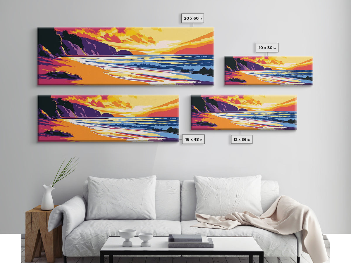 Ocean Shore, Vibrant Sunset, Golden Beach, Coastal Landscape, Canvas Print, Beach House Decor, Nautical Wall Art, Relaxing Aesthetic