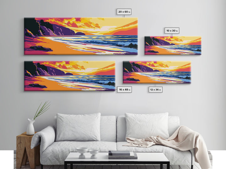 Ocean Shore, Vibrant Sunset, Golden Beach, Coastal Landscape, Canvas Print, Beach House Decor, Nautical Wall Art, Relaxing Aesthetic