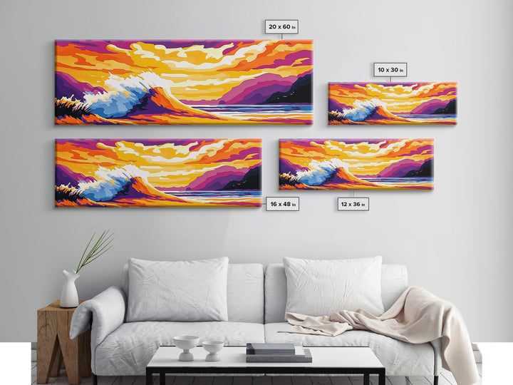 Ocean Wave, Sunset Beach, Vibrant Coastal Art, Canvas Print, Tropical Seascape Painting, Nautical Living Room Art, Surfing Wall Decor